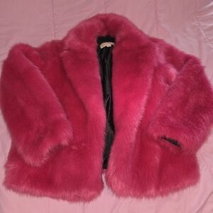 MICHAEL KORS HOT PINK FAUX FUR JACKET XS